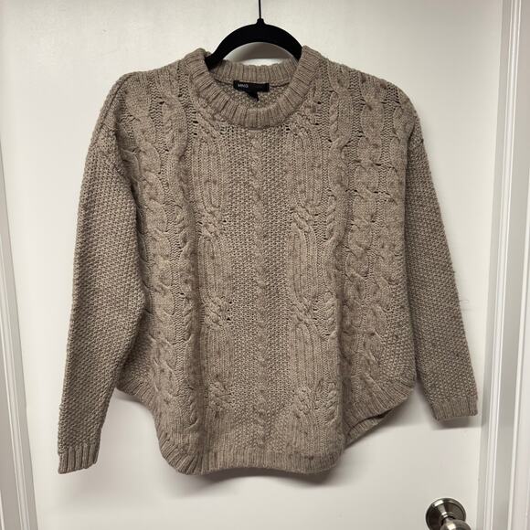 MNG Mango Mock Neck Tan Wool Blend Cable Knit Sweater Womens Size XS Oversized - Picture 1 of 8